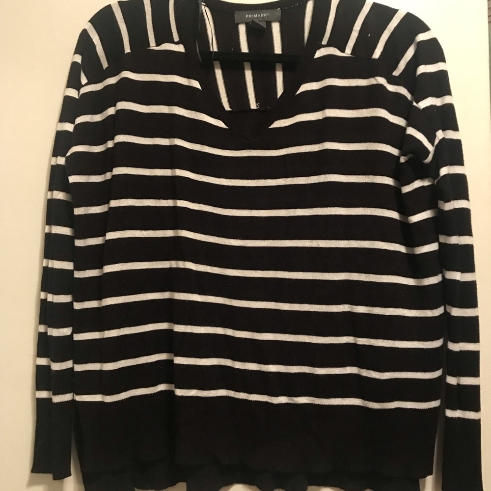 V neck Black and white striped sweater
